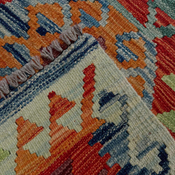 Afghan Vegetable Kilim Rug 2' 7" x 9' 11" Flat-Weave border