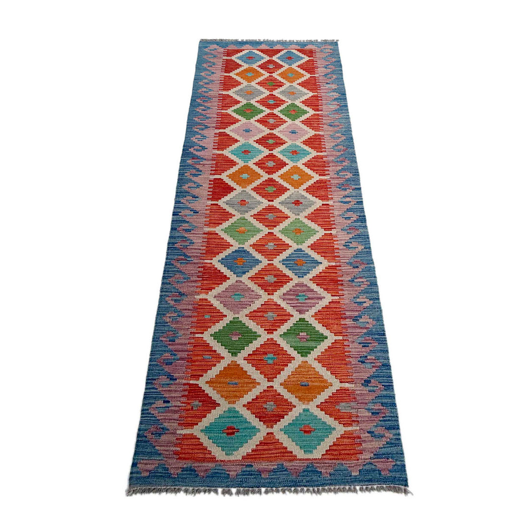 Afghan Vegetable Kilim Rug 2' 6" x 9' 9" Flat-Weave detail