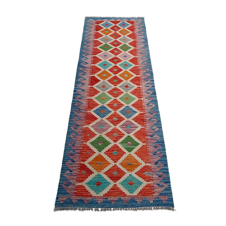 Afghan Vegetable Kilim Rug 2' 6" x 9' 9" Flat-Weave detail