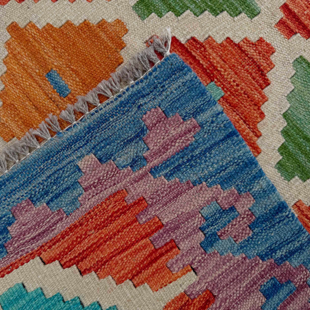 Afghan Vegetable Kilim Rug 2' 6" x 9' 9" Flat-Weave border