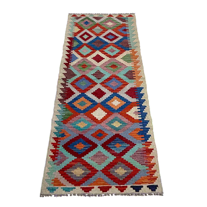 Afghan Vegetable Kilim Rug 2' 4" x 7' 11" Flat-Weave detail