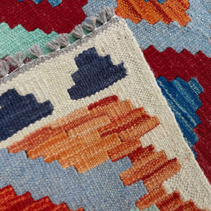 Afghan Vegetable Kilim Rug 2' 4" x 7' 11" Flat-Weave border