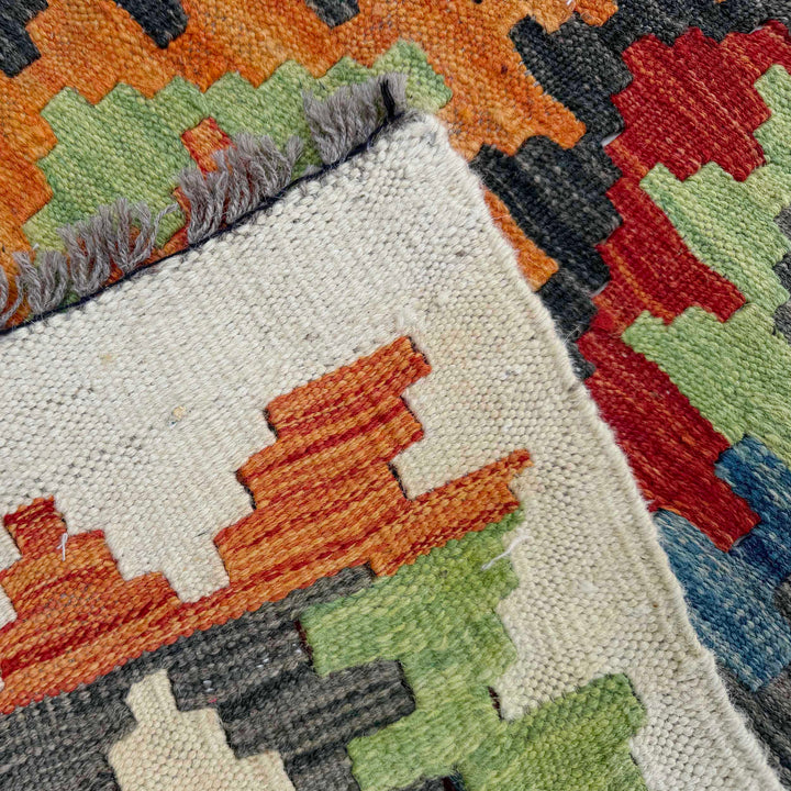 Afghan Vegetable Kelim Runner 2' 7" x 9' 3" Flat-Weave border