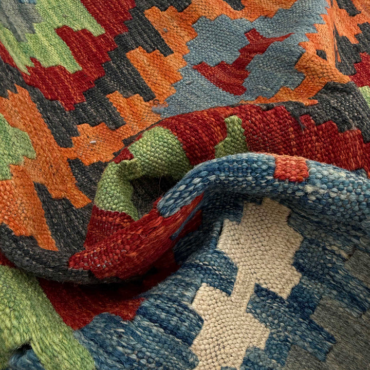 Afghan Vegetable Kelim Runner 2' 7" x 9' 3" Flat-Weave texture