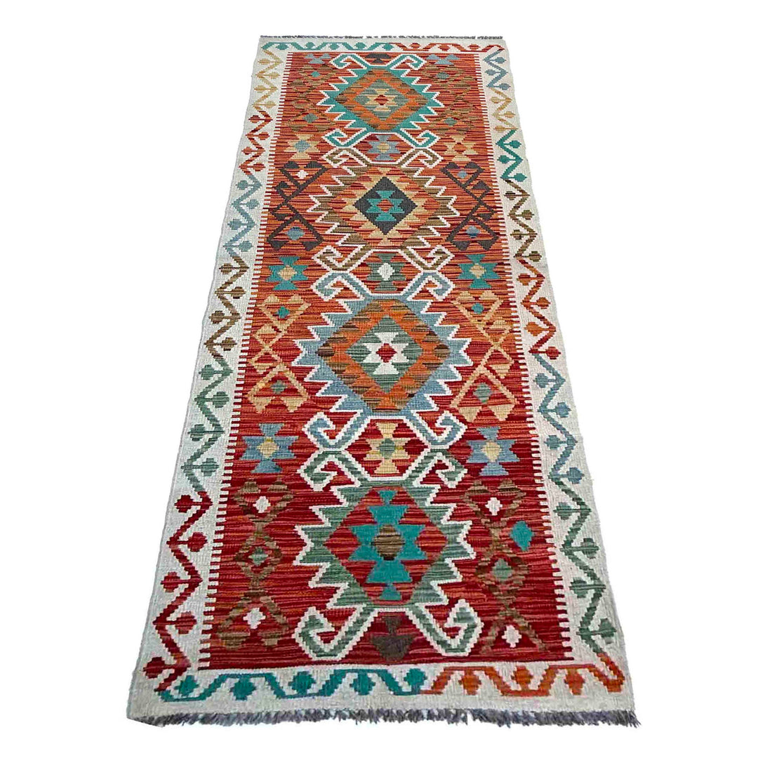 Afghan Vegetable Kilim Rug 2' 9" x 9' 9" Flat-Weave detail