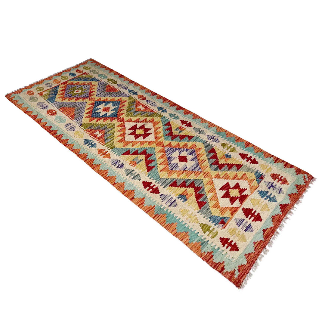Afghan Vegetable Kilim Rug 2' 10" x 8' 0" Flat-Weave close-up