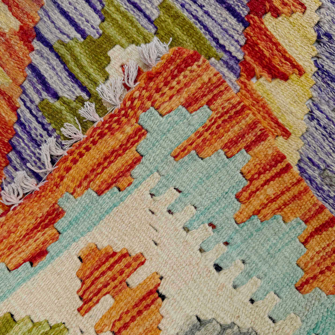Afghan Vegetable Kilim Rug 2' 10" x 8' 0" Flat-Weave border