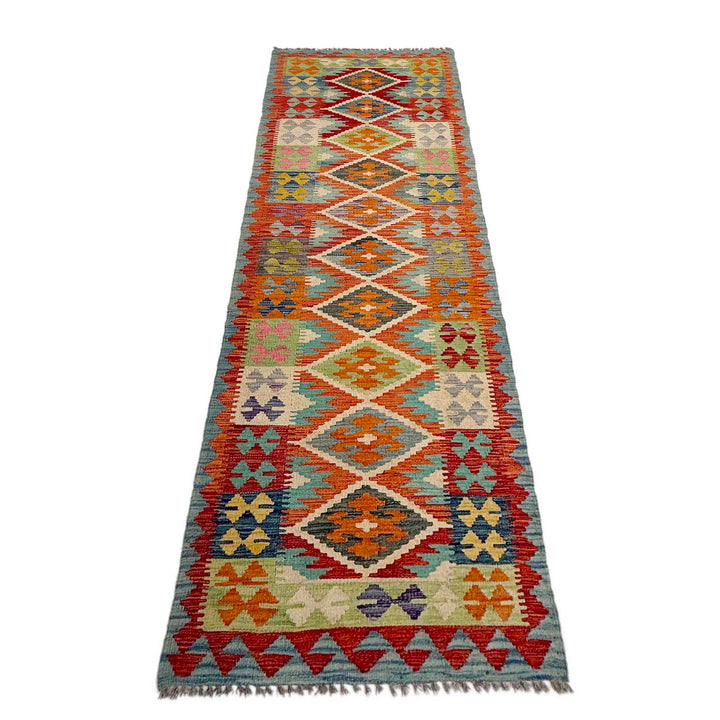 Afghan Vegetable Kilim Rug 2' 11" x 9' 5" Flat-Weave | No. AL107543
