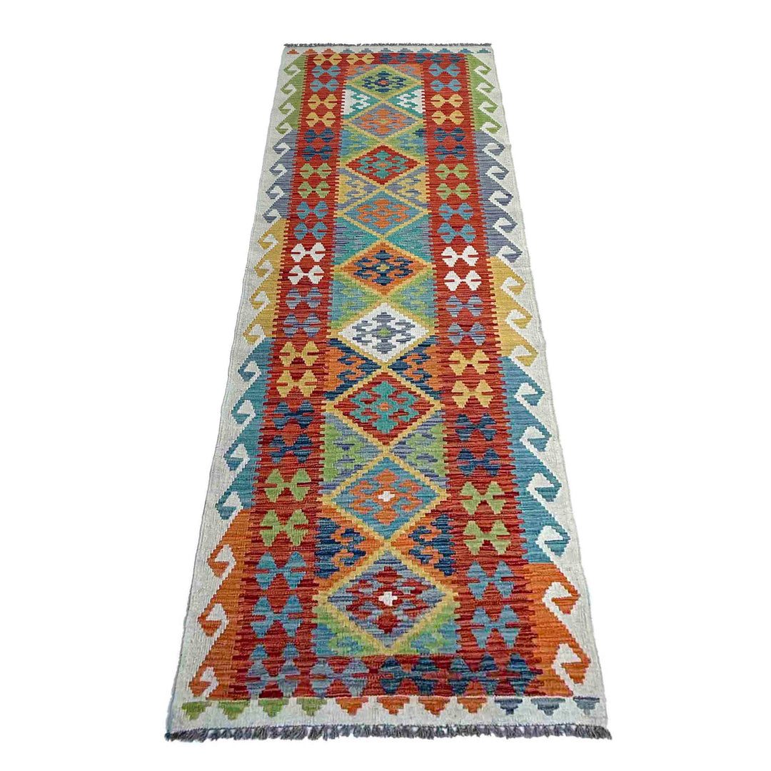 Afghan Vegetable Kilim Rug 2' 7" x 9' 8" Flat-Weave detail