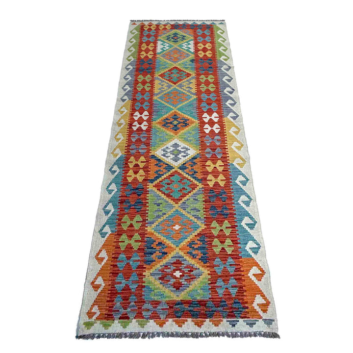 Afghan Vegetable Kilim Rug 2' 7" x 9' 8" Flat-Weave detail