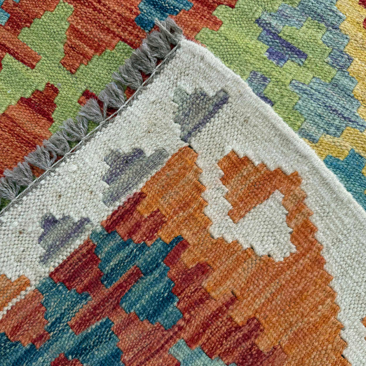 Afghan Vegetable Kilim Rug 2' 7" x 9' 8" Flat-Weave border