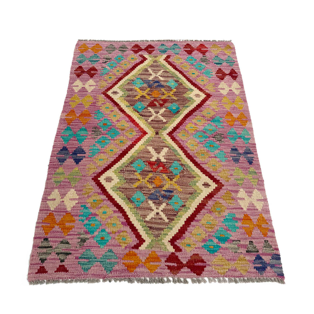 Afghan Vegetable Kilim Rug 2' 7" x 3' 11" Flat-Weave detail