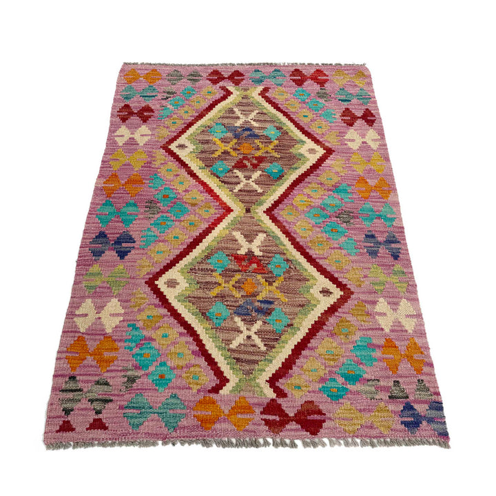 Afghan Vegetable Kilim Rug 2' 7" x 3' 11" Flat-Weave detail