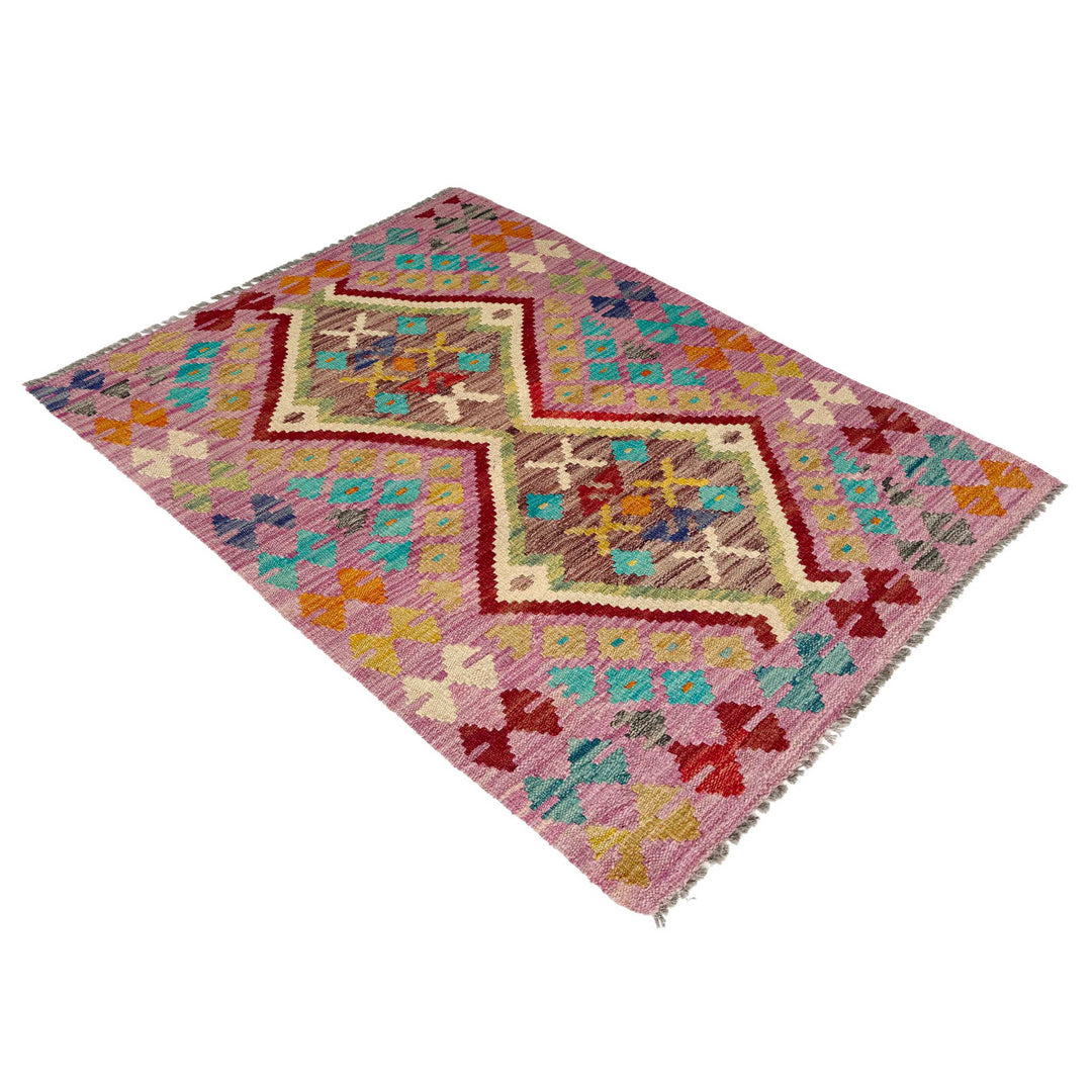 Afghan Vegetable Kilim Rug 2' 7" x 3' 11" Flat-Weave close-up