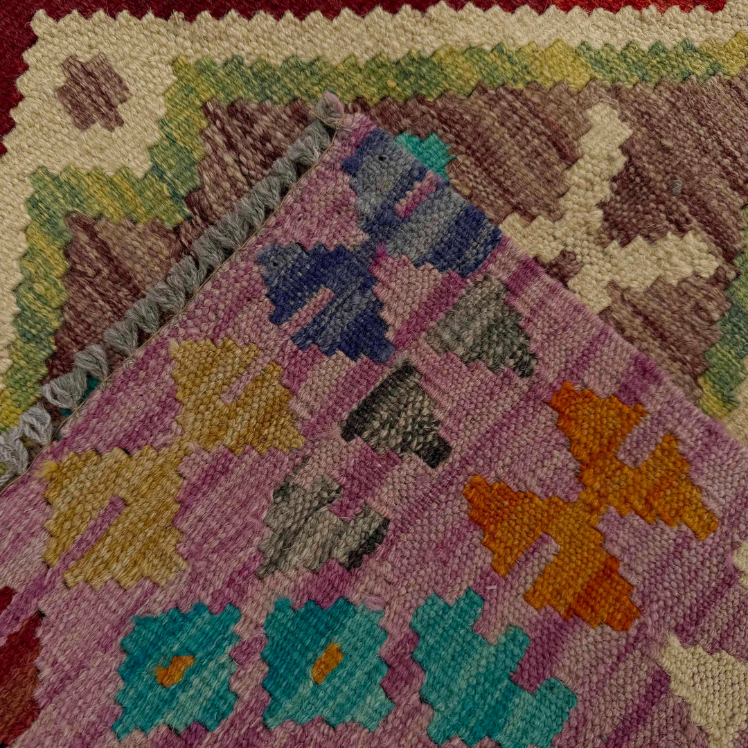 Afghan Vegetable Kilim Rug 2' 7" x 3' 11" Flat-Weave border