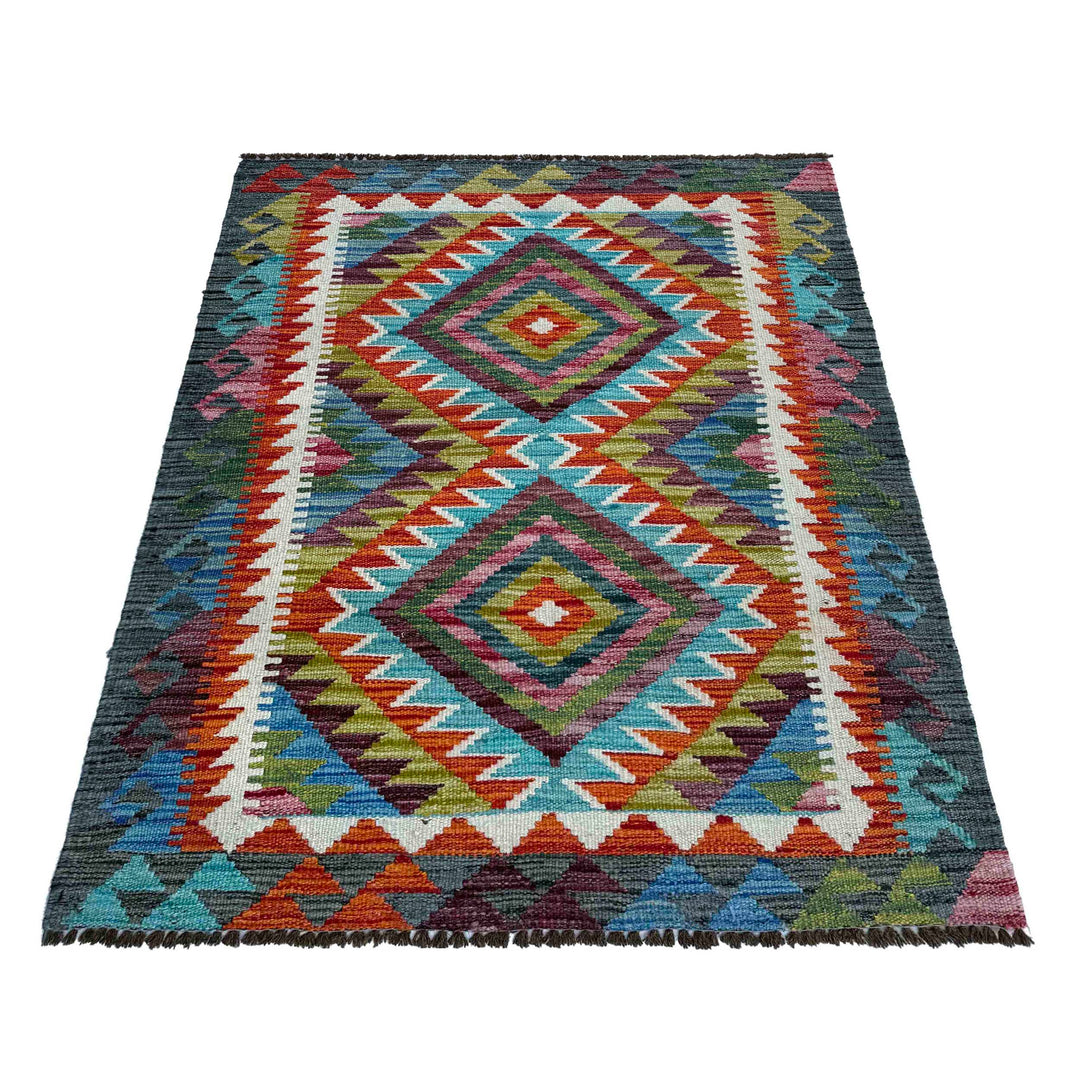 Afghan Vegetable Kilim Rug 2'11" x 3'11" Flat-Weave detail