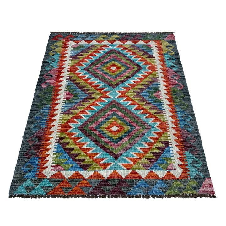Afghan Vegetable Kilim Rug 2'11" x 3'11" Flat-Weave detail
