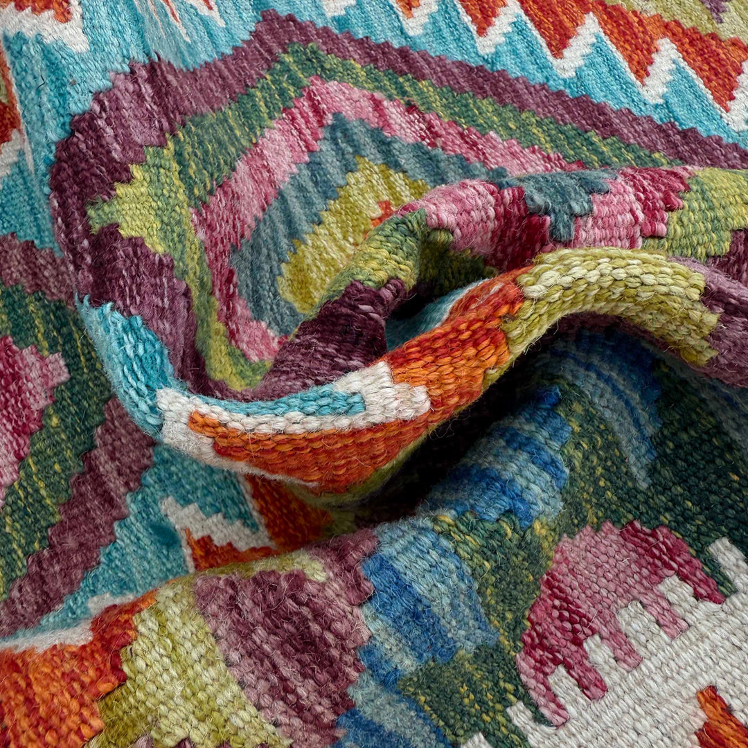 Afghan Vegetable Kilim Rug 2'11" x 3'11" Flat-Weave texture
