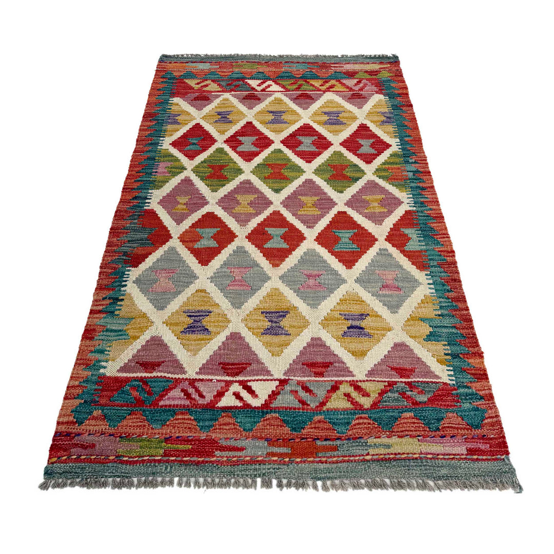 Afghan Vegetable Kilim Rug 2' 4" x 4' 3" Flat-Weave detail