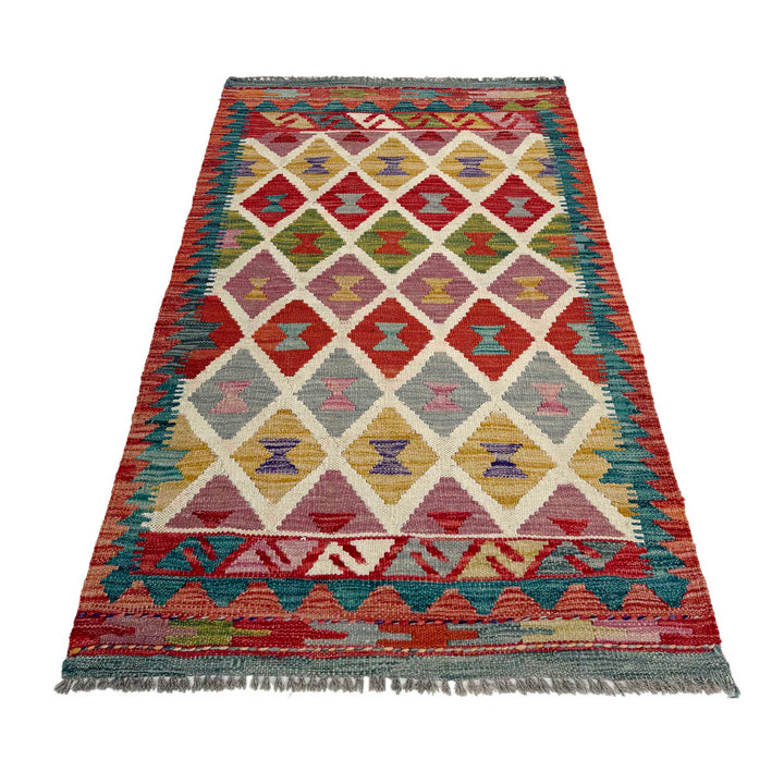 Afghan Vegetable Kilim Rug 2' 4" x 4' 3" Flat-Weave detail