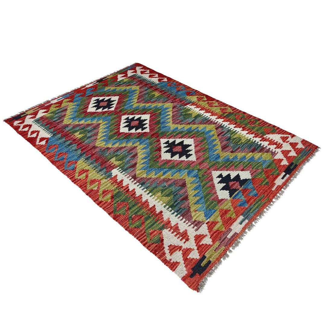 Afghan Vegetable Kilim Rug 2' 9" x 4' 2" Flat-Weave close-up
