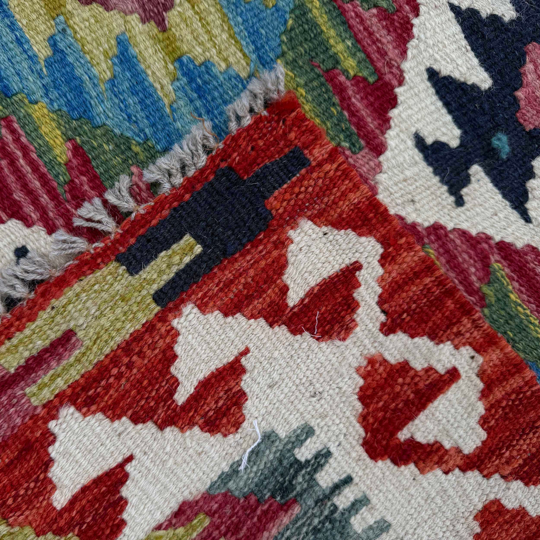 Afghan Vegetable Kilim Rug 2' 9" x 4' 2" Flat-Weave border