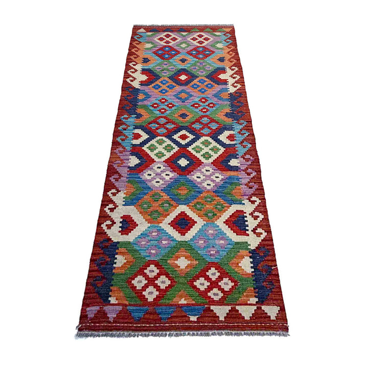 Afghan Vegetable Kilim Rug 2' 7" x 9' 6" Flat-Weave detail