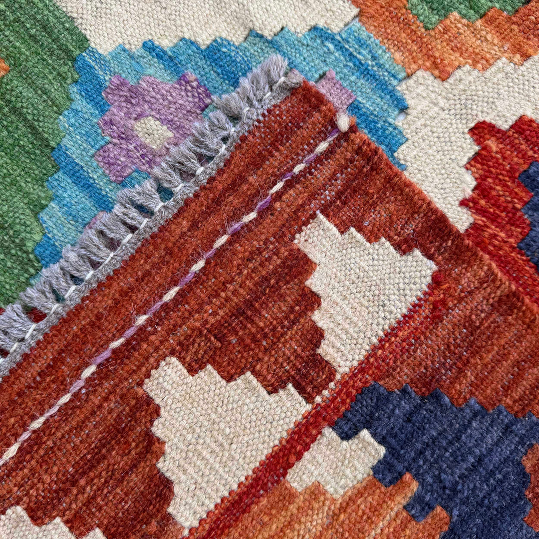 Afghan Vegetable Kilim Rug 2' 7" x 9' 6" Flat-Weave border