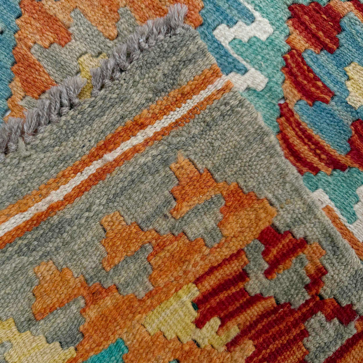 Afghan Vegetable Kilim Rug 2' 9" x 9' 9" Flat-Weave border