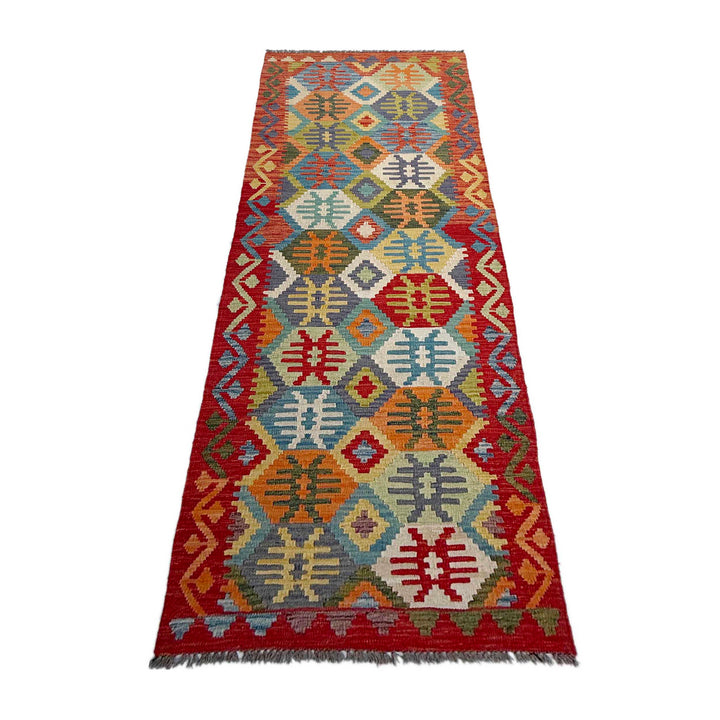 Afghan Vegetable Kilim Rug 2' 10" x 9' 4" Flat-Weave detail