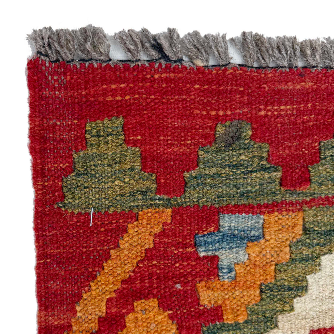 Afghan Vegetable Kilim Rug 2' 10" x 9' 4" Flat-Weave pattern