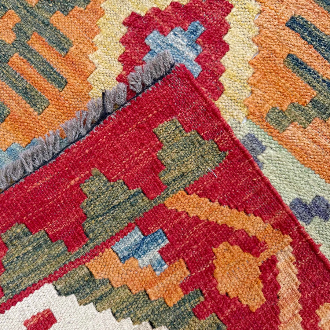 Afghan Vegetable Kilim Rug 2' 10" x 9' 4" Flat-Weave border