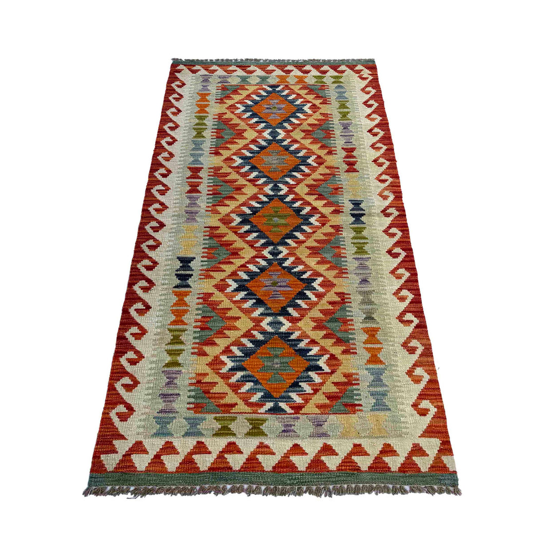 Afghan Vegetable Kilim Rug 2' 9" x 6' 5" Flat-Weave detail