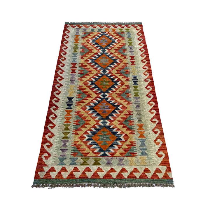 Afghan Vegetable Kilim Rug 2' 9" x 6' 5" Flat-Weave detail