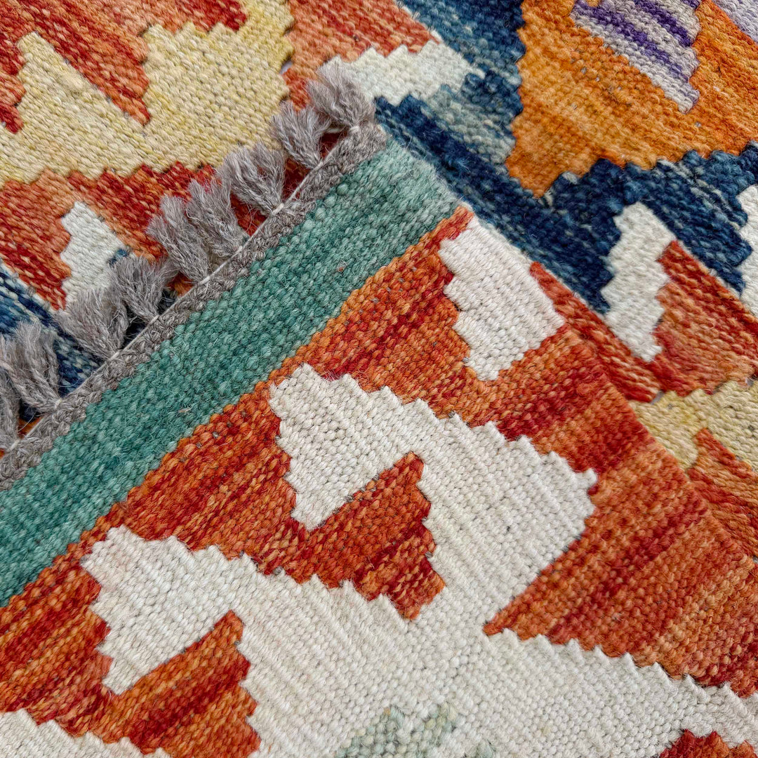 Afghan Vegetable Kilim Rug 2' 9" x 6' 5" Flat-Weave border