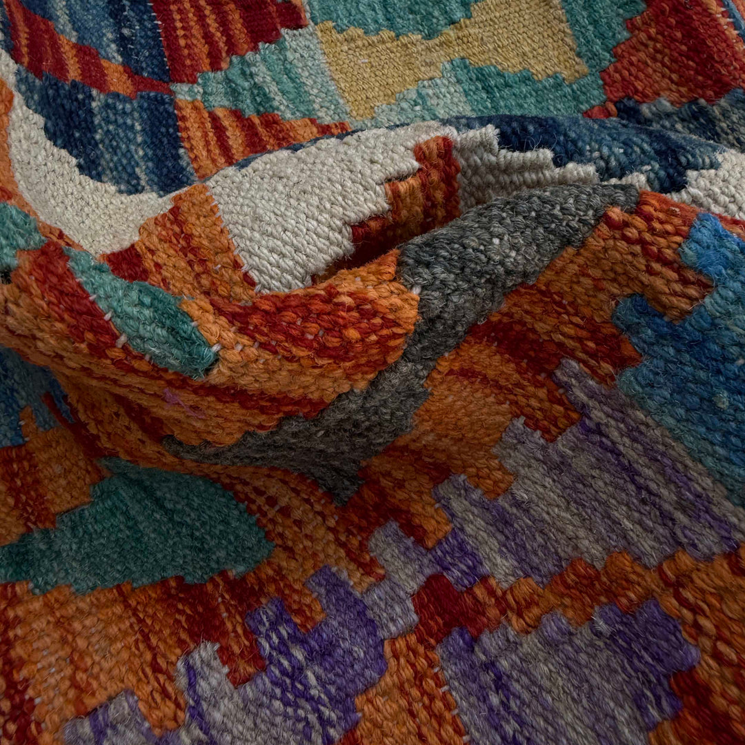 Afghan Vegetable Kilim Rug 2' 6" x 6' 3" Flat-Weave texture