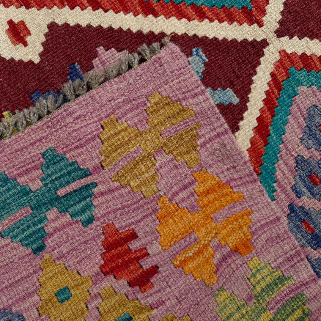 Afghan Vegetable Kilim Rug 2' 7" x 4' 3" Flat-Weave border