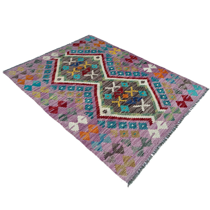Afghan Vegetable Kilim Rug 2' 7" x 4' 0" Flat-Weave close-up