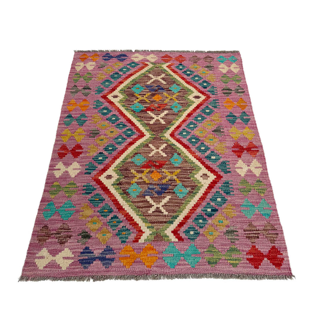 Afghan Vegetable Kilim Rug 2' 7" x 3' 11" Flat-Weave | No. AL649141
