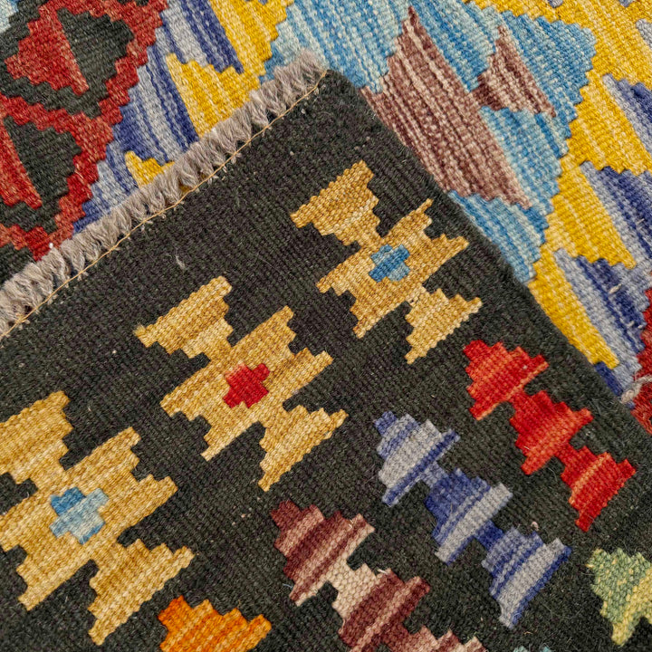Afghan Vegetable Kilim Rug 2' 7" x 4' 0" Flat-Weave border