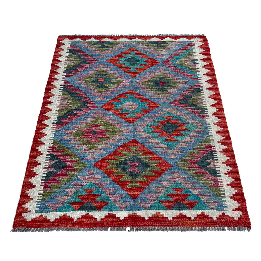 Afghan Vegetable Kilim Rug 2' 11" x 3' 10" Flat-Weave detail