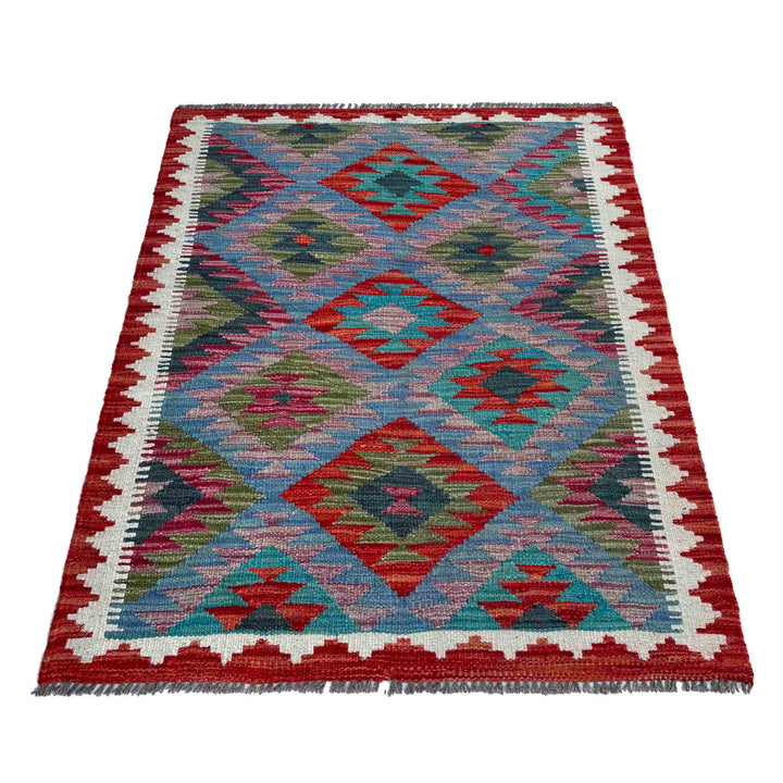 Afghan Vegetable Kilim Rug 2' 11" x 3' 10" Flat-Weave detail