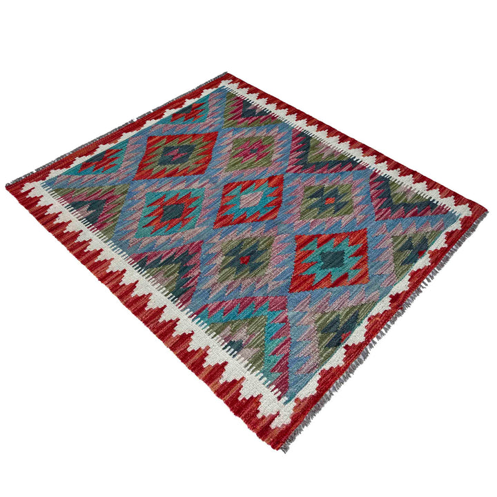Afghan Vegetable Kilim Rug 2' 11" x 3' 10" Flat-Weave close-up