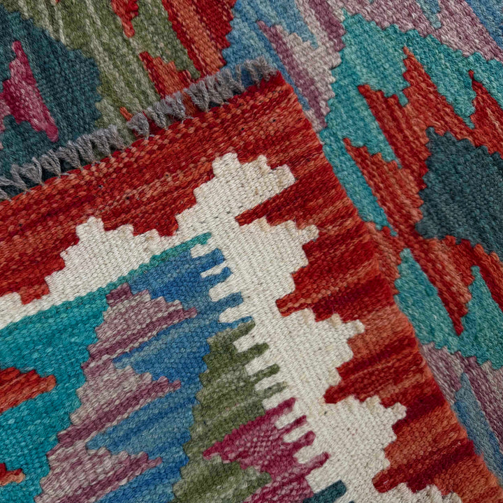 Afghan Vegetable Kilim Rug 2' 11" x 3' 10" Flat-Weave border