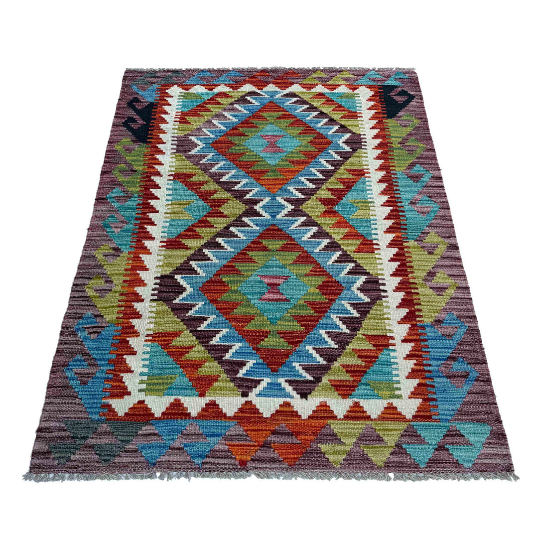 Afghan Vegetable Kilim Rug 2'11" x 4'2" Flat-Weave detail