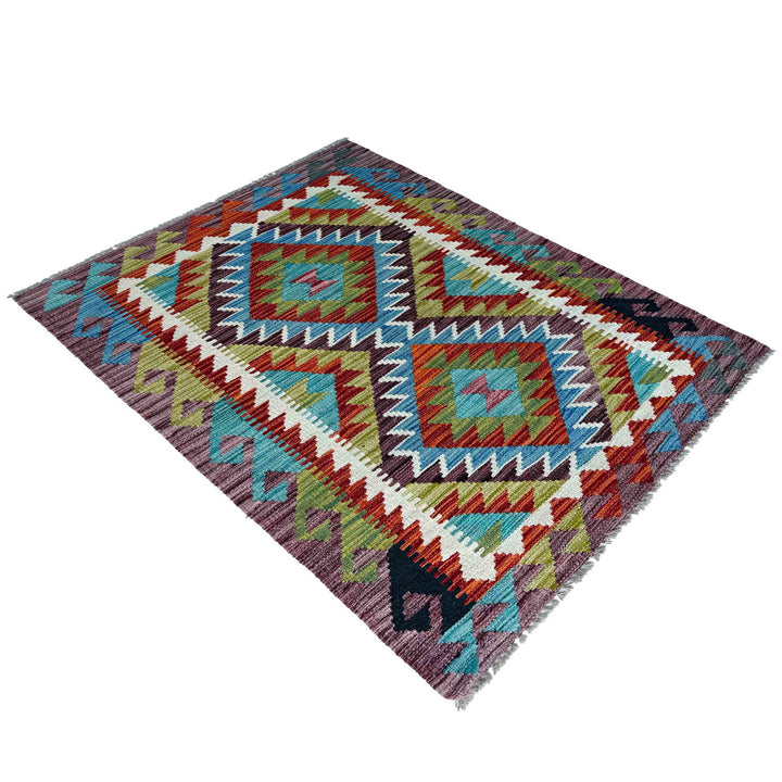 Afghan Vegetable Kilim Rug 2'11" x 4'2" Flat-Weave close-up