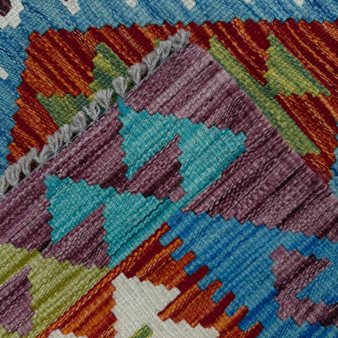 Afghan Vegetable Kilim Rug 2'11" x 4'2" Flat-Weave border
