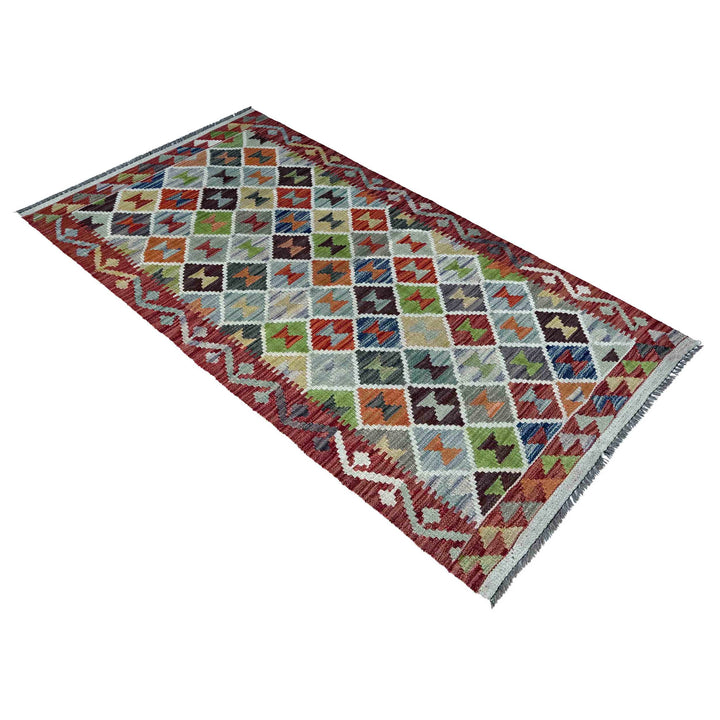 Afghan Vegetable Kilim Rug 2' 9" x 6' 3" Flat-Weave close-up