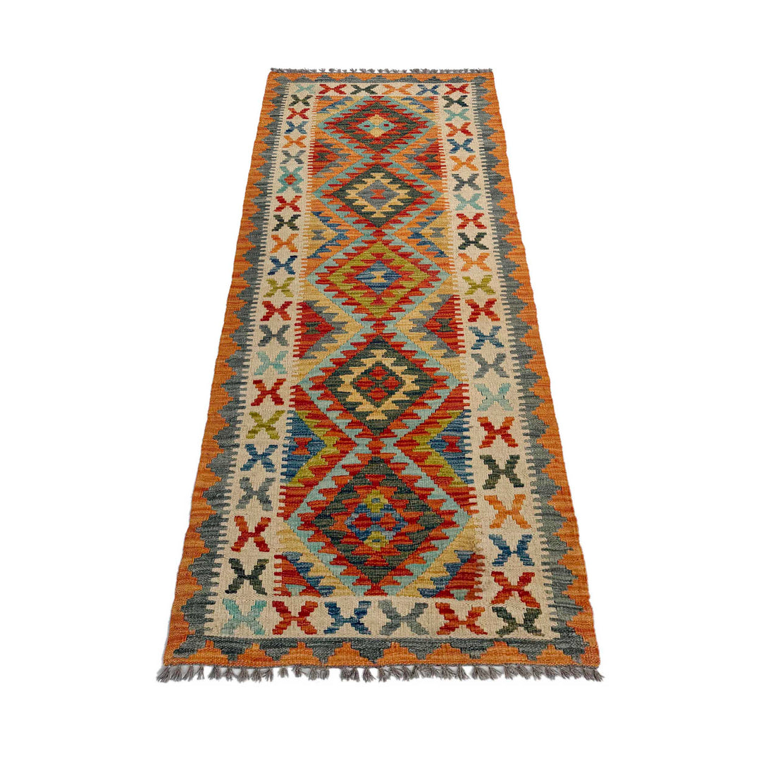 Afghan Vegetable Kilim Rug 2'7" x 6'10" Flat-Weave | No. AL703385