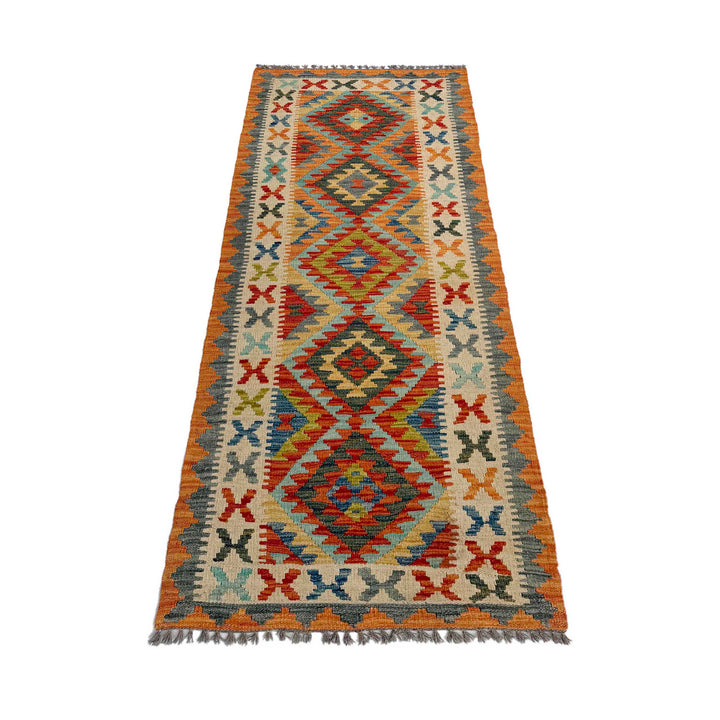 Afghan Vegetable Kilim Rug 2'7" x 6'10" Flat-Weave | No. AL703385